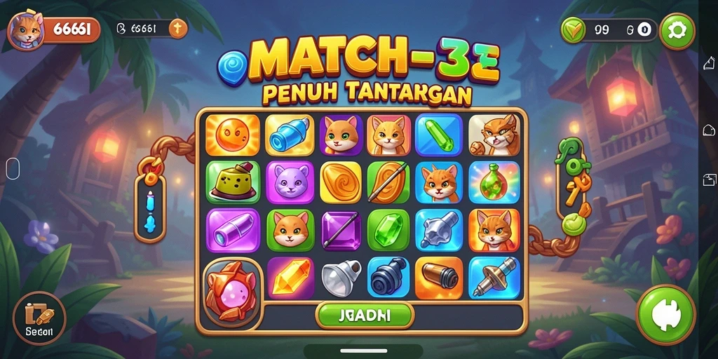 Screenshot gameplay <strong>666I</strong> memperlihatkan momen mencocokkan buah-buah berwarna.