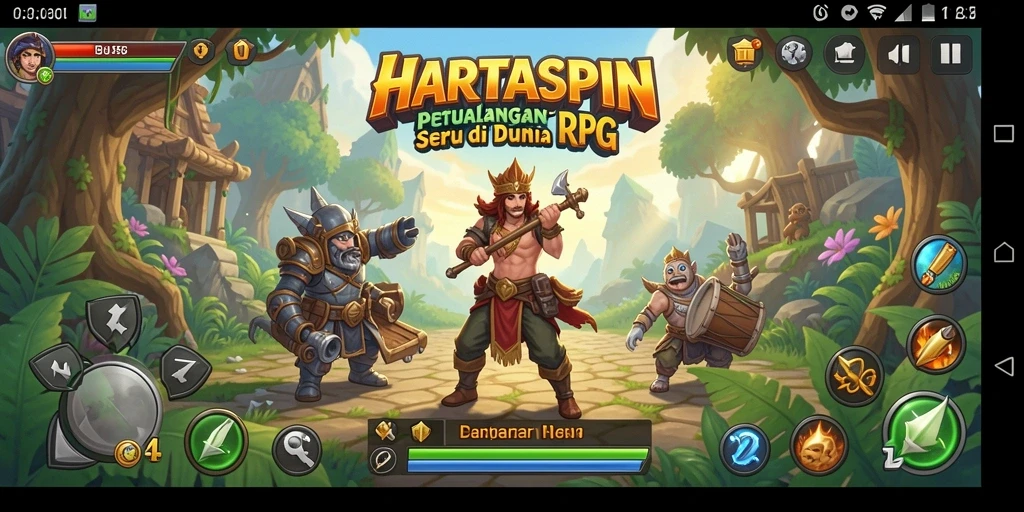 Screenshot HARTASPIN menampilkan aksi seru dalam pertarungan RPG.