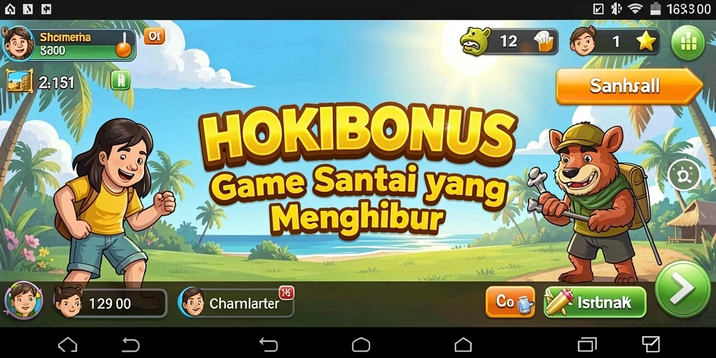 Tampilan gameplay HOKIBONUS yang ceria dan santai.