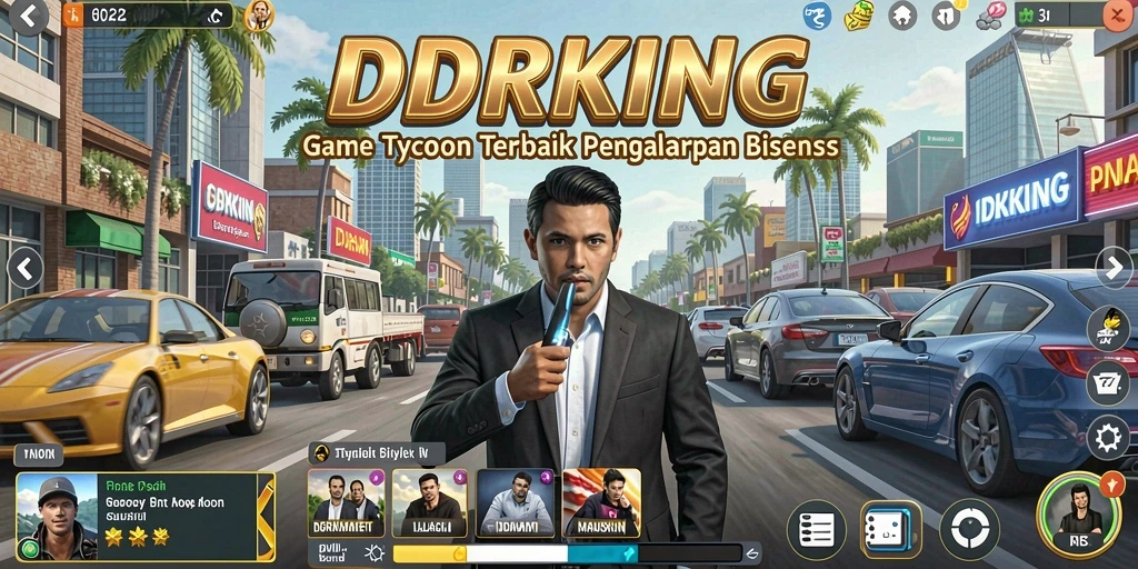 Tampilan gameplay IDRKING dengan elemen manajemen bisnis yang menyenangkan.