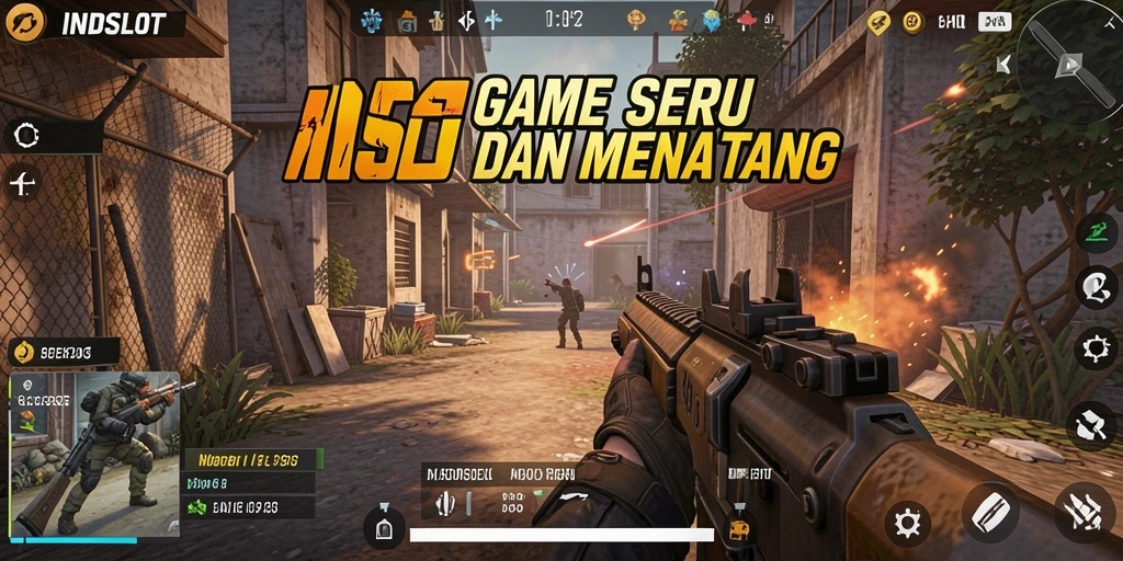 Tampilan gameplay menegangkan dalam INDSLOT dengan aksi tembak-menembak yang intens.