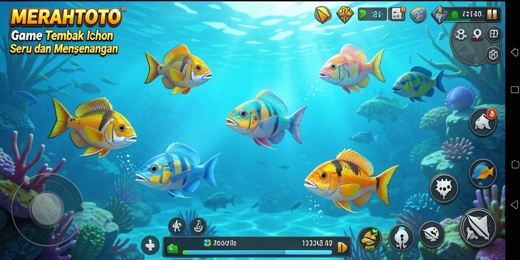 Tampilan gameplay seru di MERAHTOTO dengan menembak ikan.