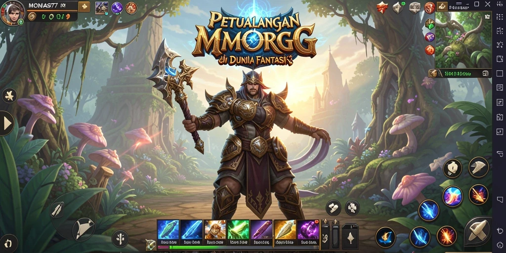 Tangkapan layar gameplay MMORPG MONAS77 yang menampilkan aksi pertempuran.