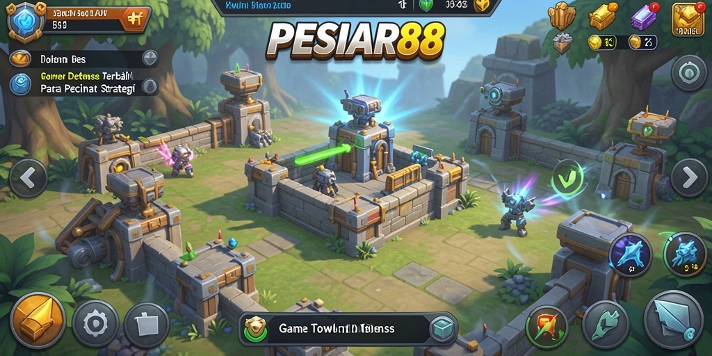 Screenshot utama PESIAR88 menampilkan aksi pertempuran menegangkan di Tower Defense.