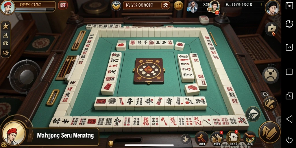 Tampilan gameplay intens dengan tumpukan ubin Mahjong yang menarik.